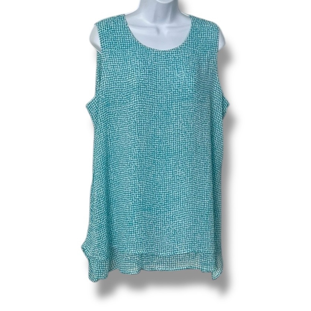 Fever Tank Top Women’s XL Blue/Green Boxy with Relaxed Fit Lightweight Layer Hem